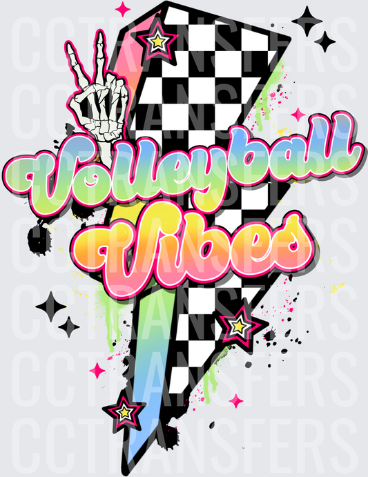Volleyball Vibes Checkered Lightning Bolt Skeleton Hand (DTF)