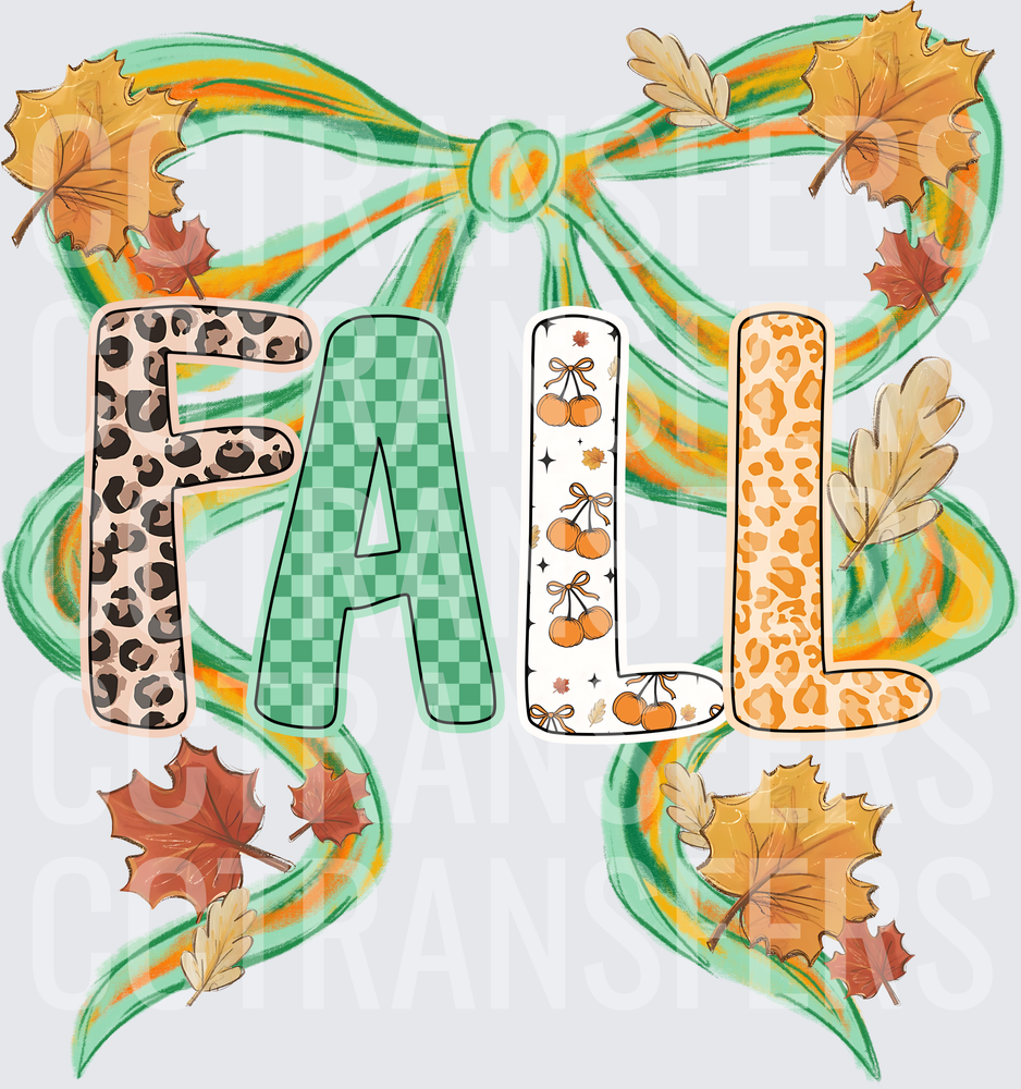 FALL Leopard Checkered Bow Autumn Leaves Mixed Pattern (DTF)
