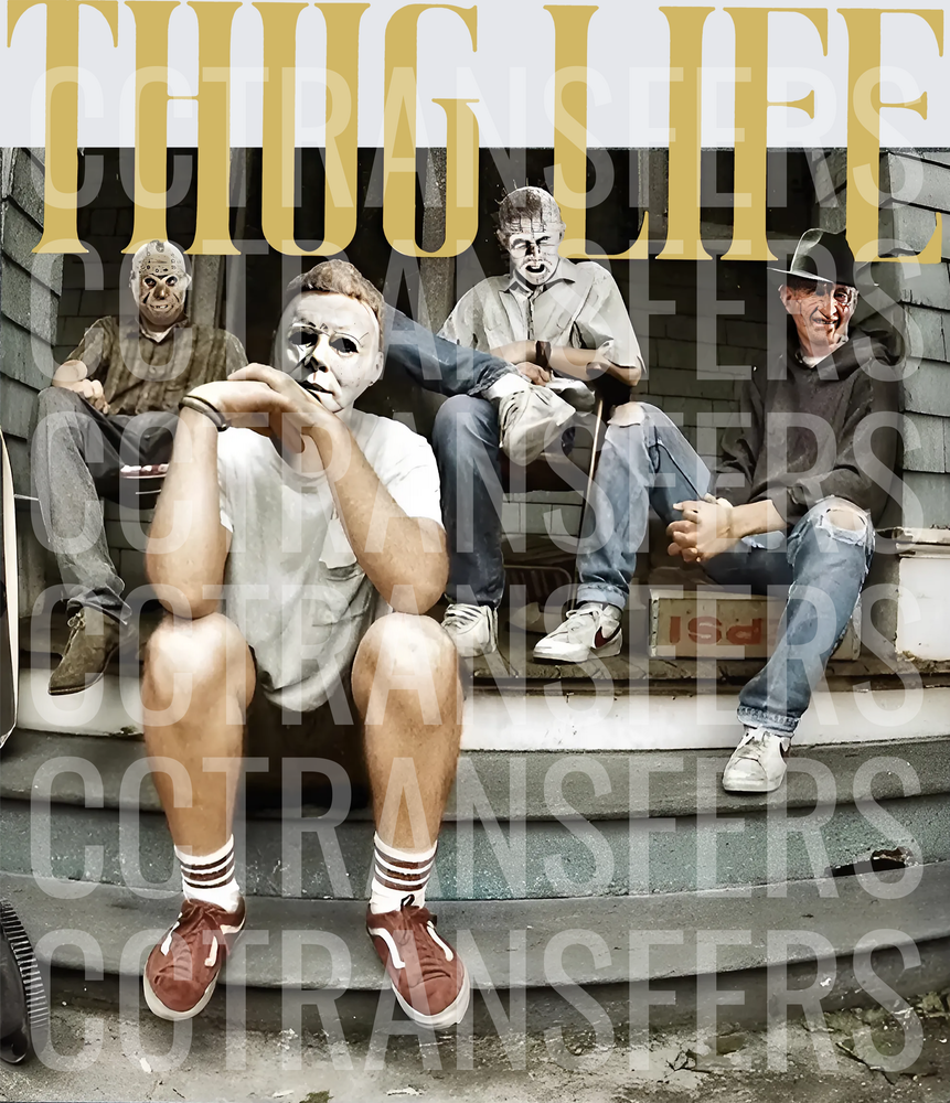 Thug Life Horror Villain Squad on Porch Steps (DTF)