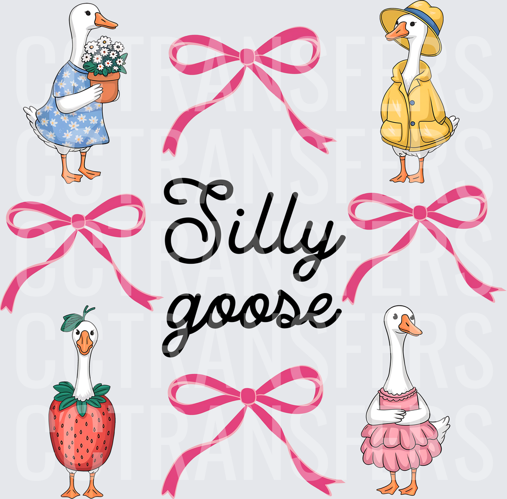 Silly Goose Dressed Geese Pink Bows Cute Bundle (DTF)