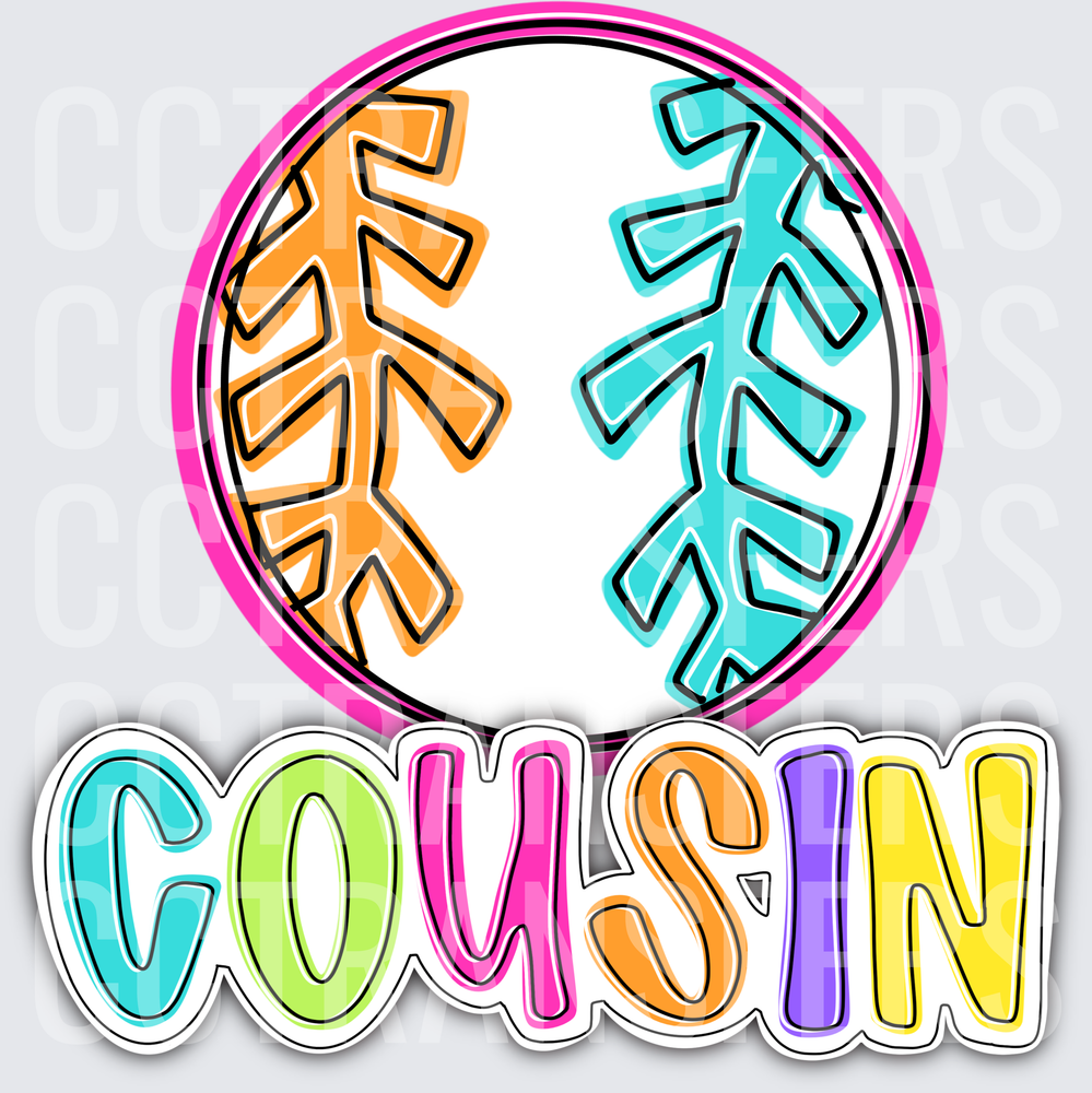 Colorful Baseball Circle Cousin Multicolor Bold Text (DTF)