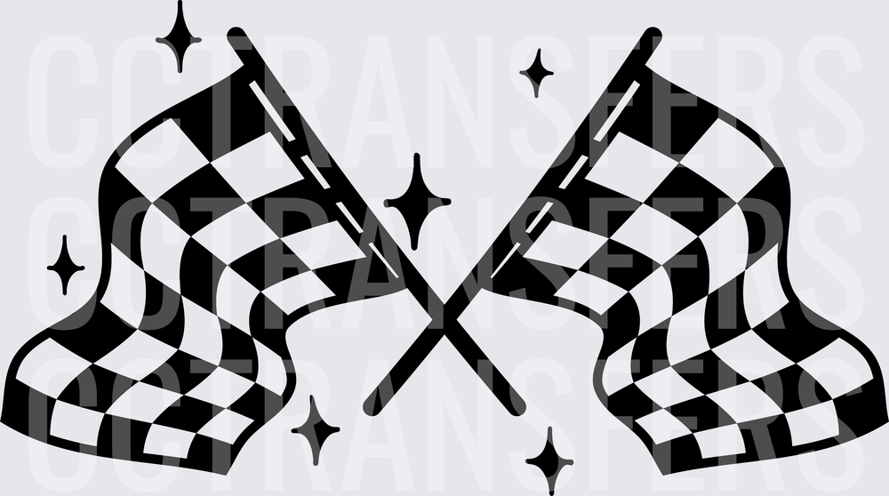 Crossed Checkered Racing Flags with Sparkles (DTF)