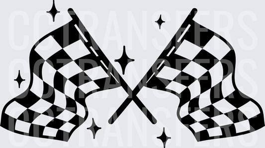 Crossed Checkered Racing Flags with Sparkles (DTF)