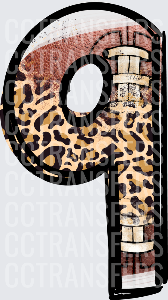 Lowercase Q Letter Football Leopard Print (DTF)