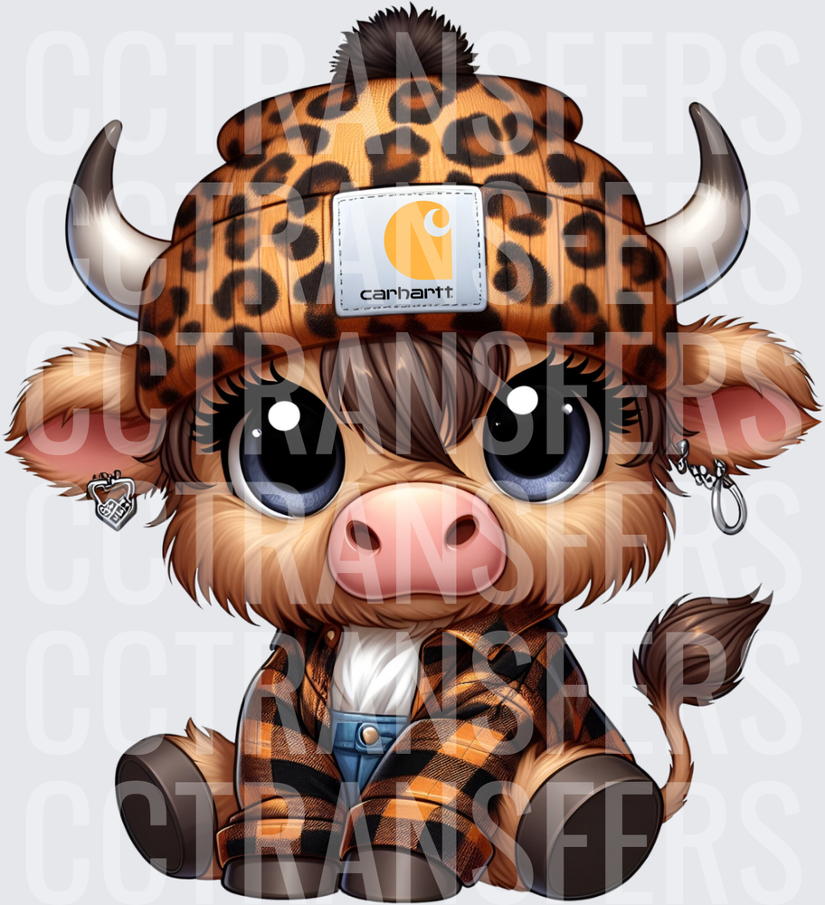 Cute Baby Highland Cow Leopard Beanie Flannel Outfit (DTF)