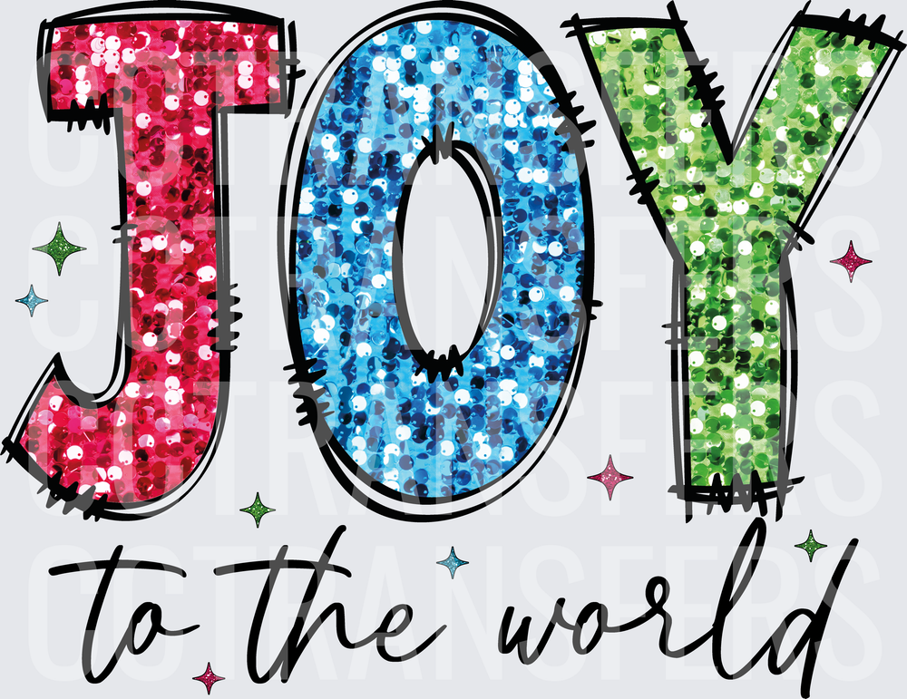 Joy To The World Sequin Glitter Letter Design (DTF)