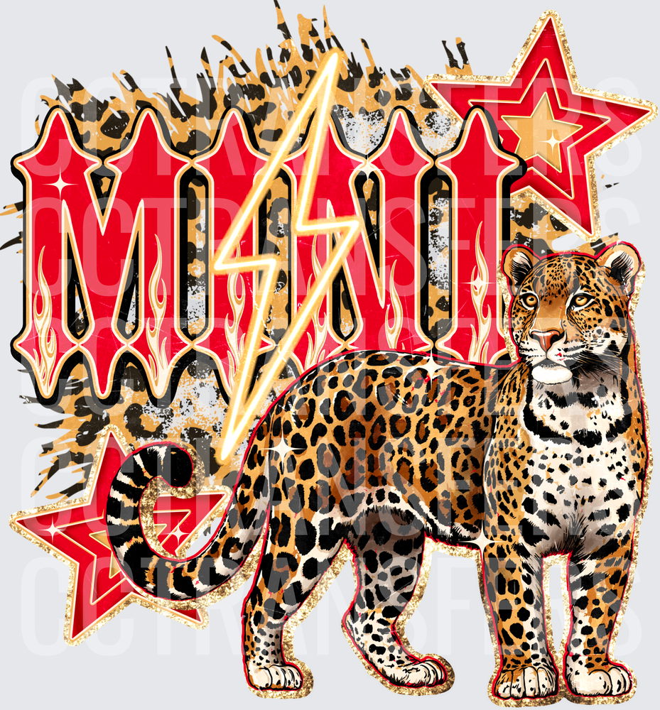 Wild Leopard Rock Letter MOM Red Stars Lightning Bolt (DTF)