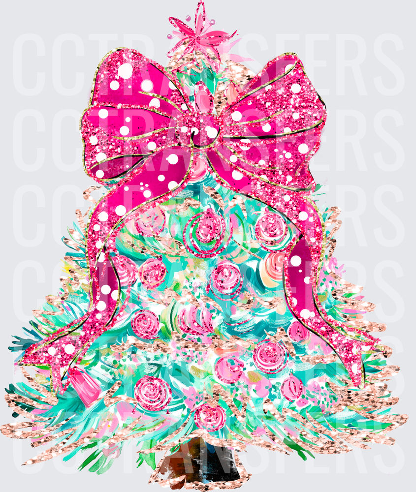 Glitter Pink Bow Christmas Tree with Rose Gold Accents (DTF)