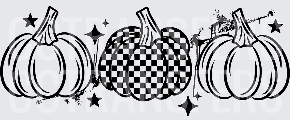 Three Pumpkins Checkered Stars Sparkle Fall (DTF)