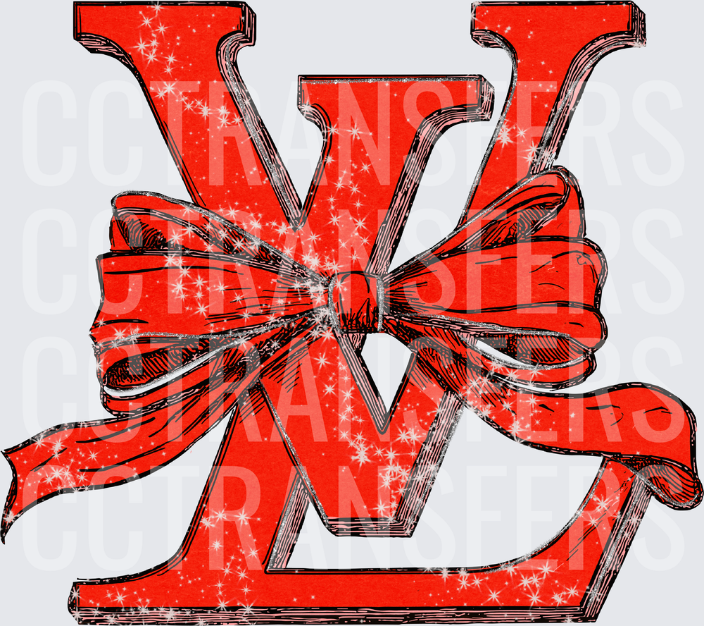 Red Glitter Interlocked Letters with Bow (DTF)