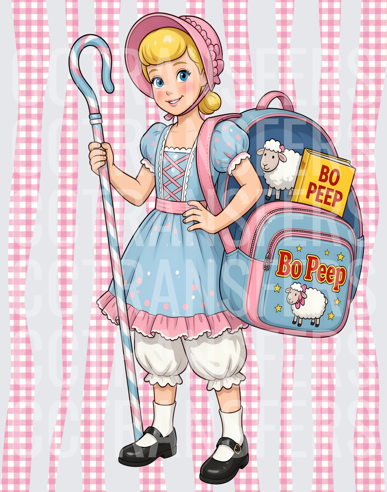 Bo Peep Shepherdess Girl with Crook & Sheep Backpack (DTF)