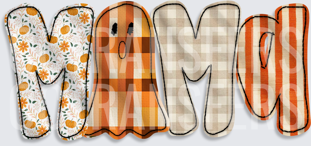Fall Mama Ghost Pumpkin Plaid Halloween Letters (DTF)