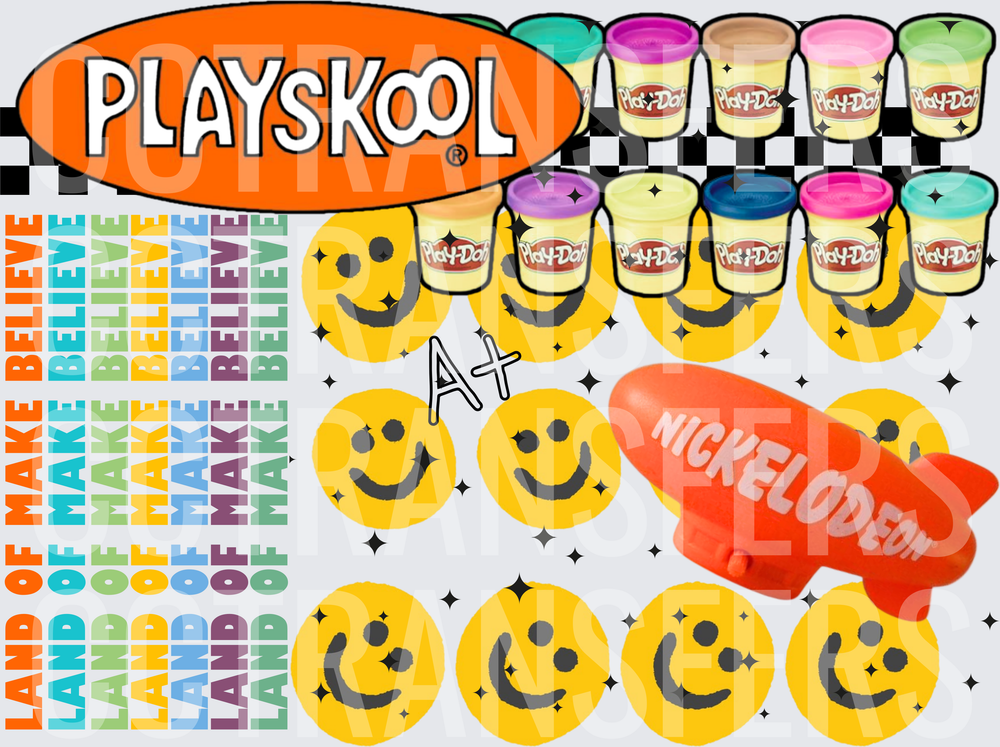 Retro Toy Brand Smiley Faces Colorful Clay Collage (DTF)