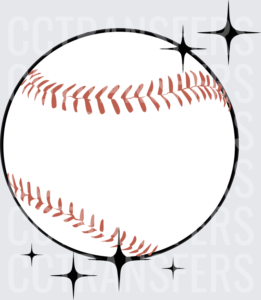 Sparkling Baseball with Red Stitching and Star Accents (DTF)