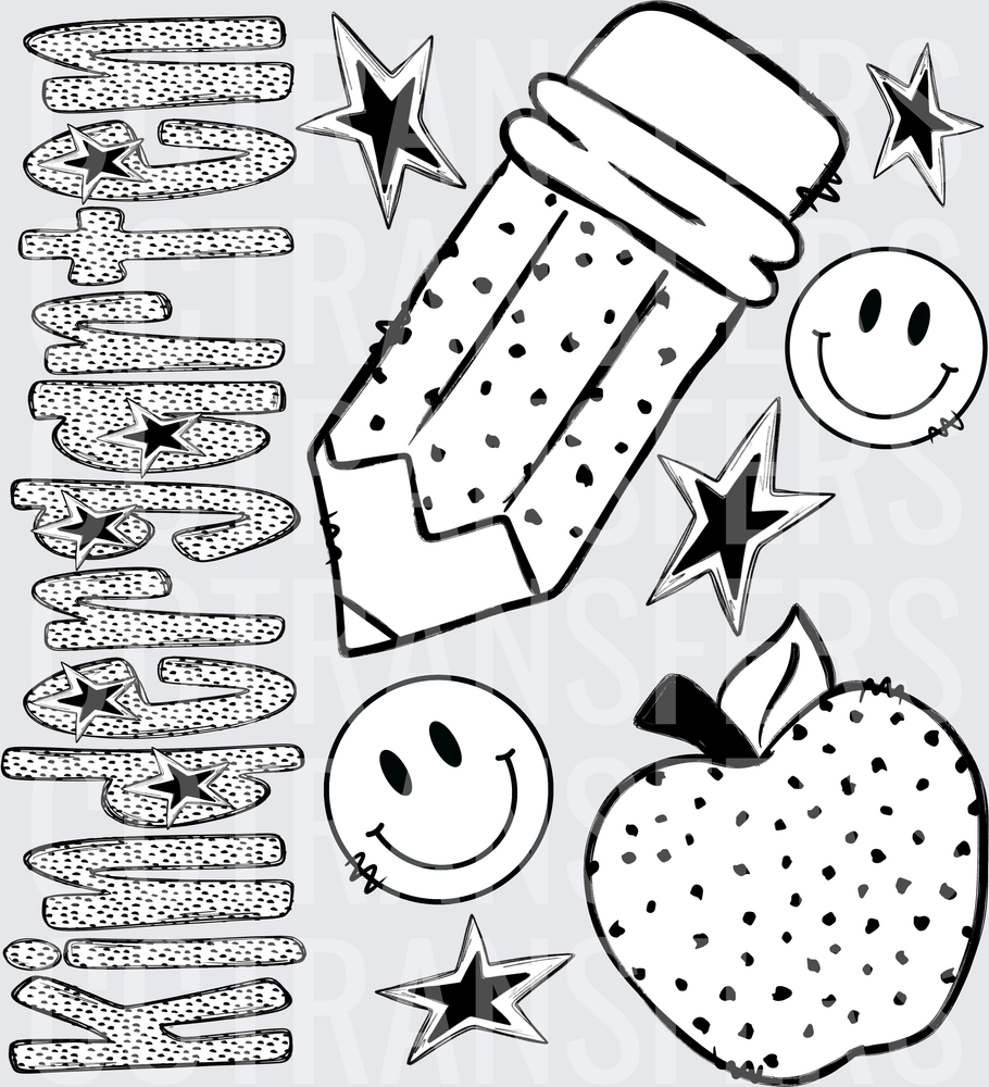 Back to School Pencil Apple Smiley Stars Polka Dot (DTF)