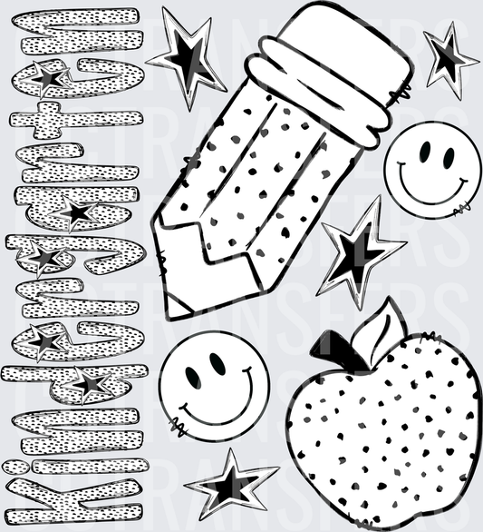 Back to School Pencil Apple Smiley Stars Polka Dot (DTF)