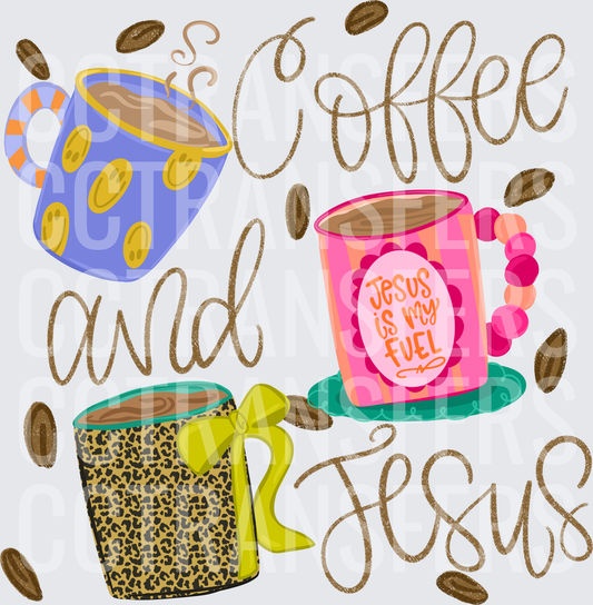 Coffee and Jesus Mugs with Coffee Beans (DTF)