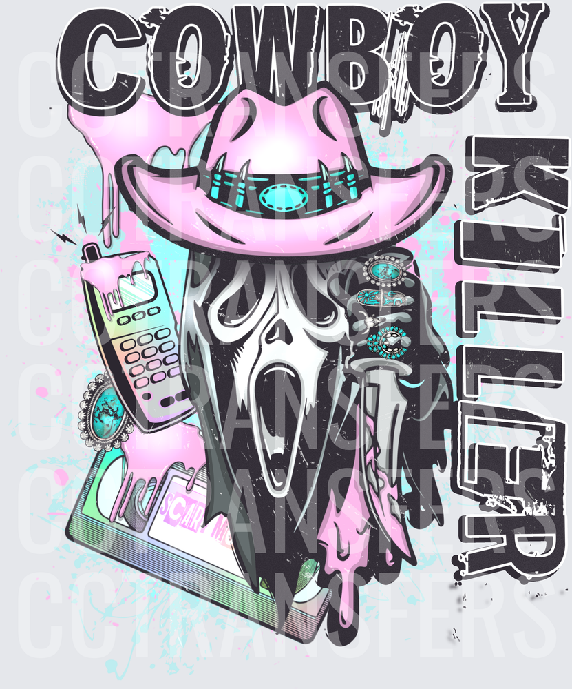 Cowboy Killer Ghost Face Mask Pink Hat Knife Phone (DTF)