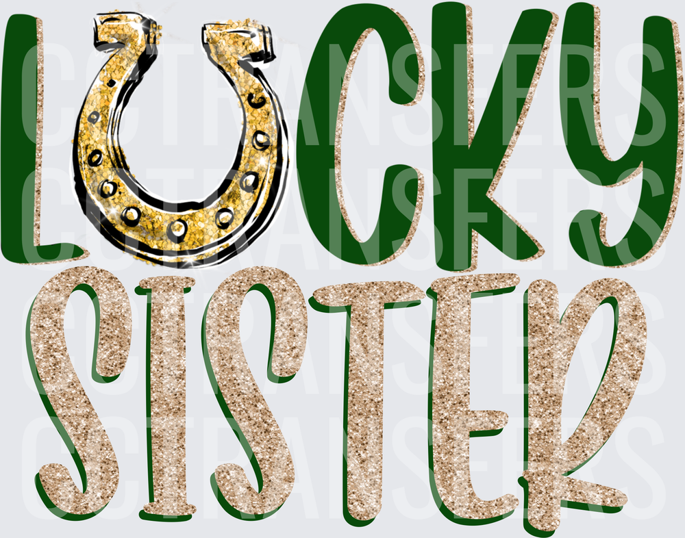 Lucky Sister Gold Glitter Horseshoe St. Patrick's Day (DTF)