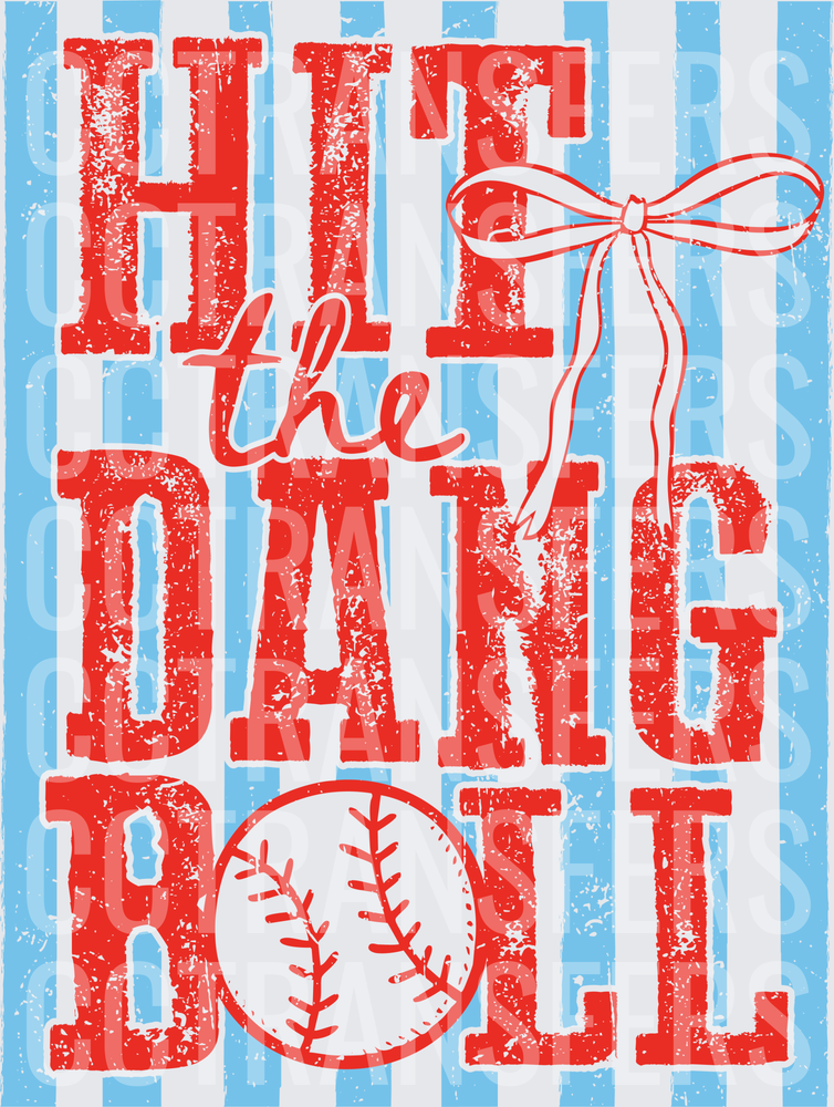 Hit the Dang Ball Baseball Bow Stripe Distressed (DTF)