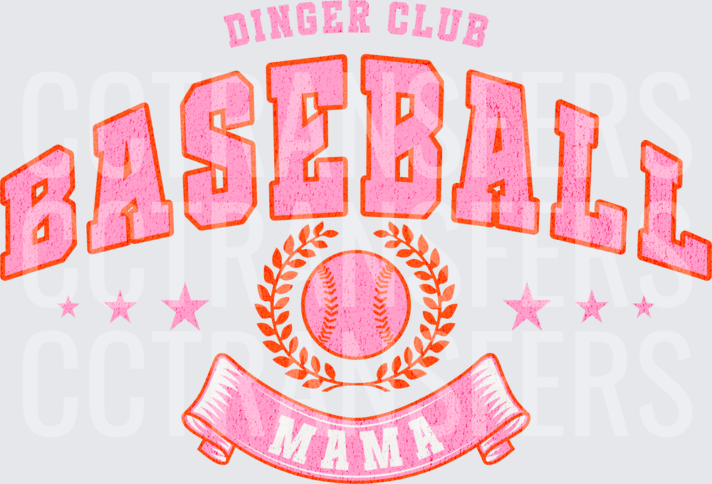 Dinger Club Baseball Mama Laurel Wreath Pink Design (DTF)