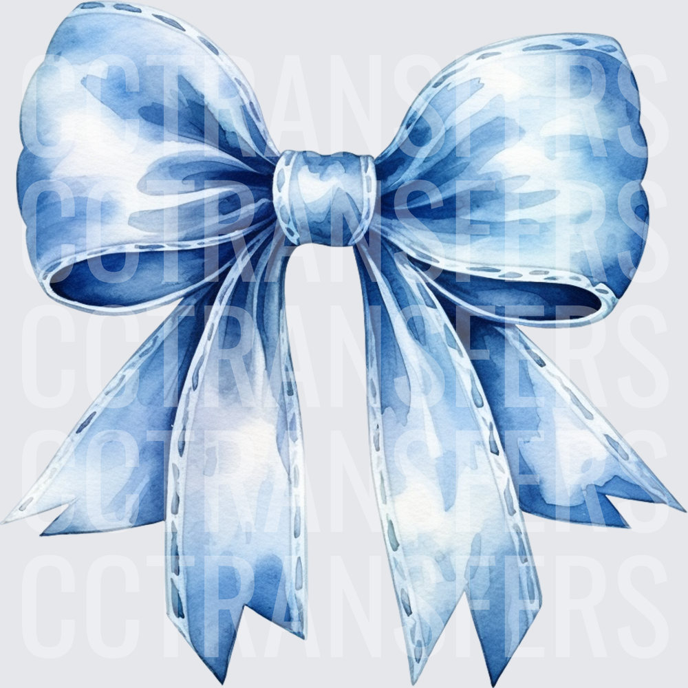 Watercolor Blue Ribbon Bow with Dotted Edges (DTF)