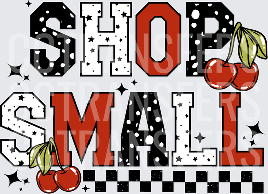 Shop Small Bold Varsity Letters Cherries Checkered (DTF)