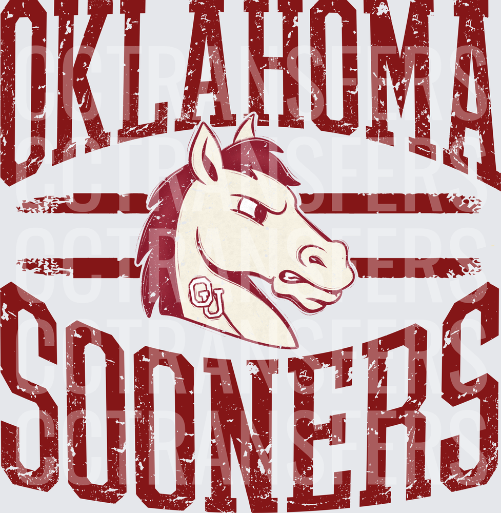 Sooners Distressed Vintage Horse Mascot Arch Text (DTF)
