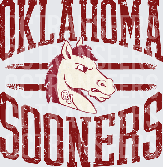 Sooners Distressed Vintage Horse Mascot Arch Text (DTF)