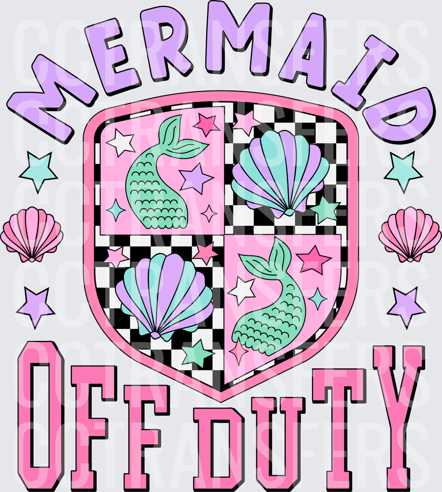 Mermaid Off Duty Crest Shield Checkered Seashell Tail (DTF)