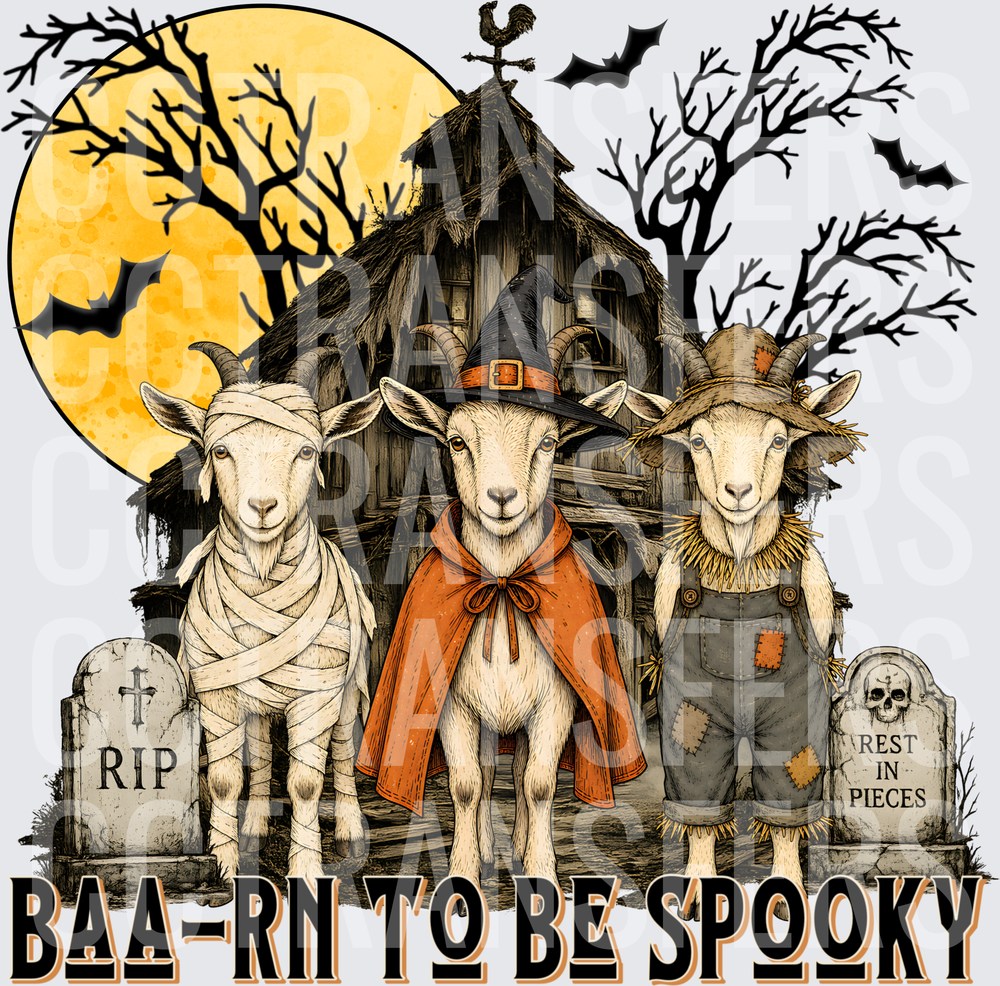 Baa-Rn To Be Spooky Halloween Goats Haunted Barn (DTF)