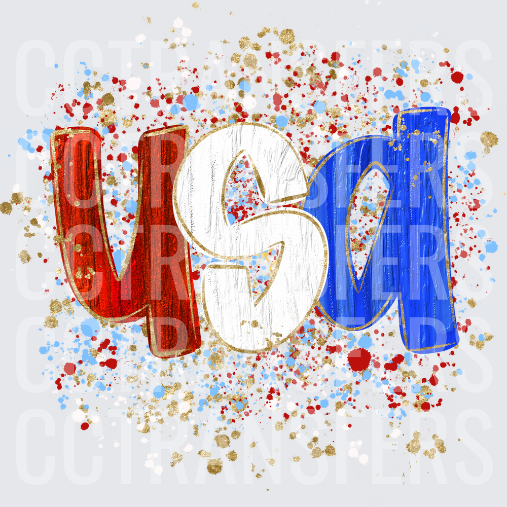USA Red White Blue Gold Glitter Paint Splatter (DTF)