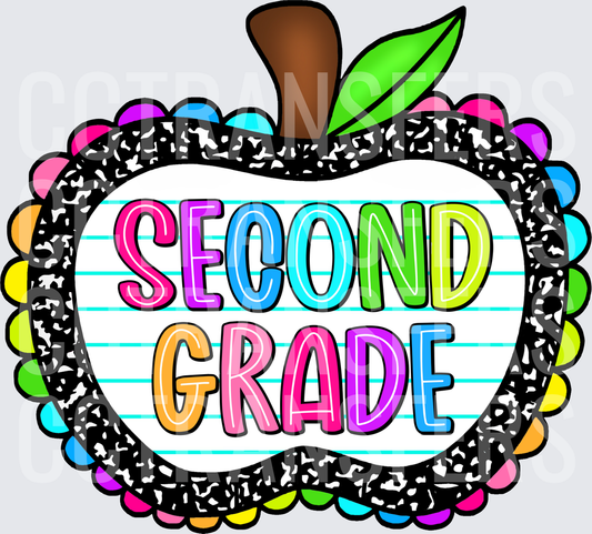 Colorful Apple Second Grade Composition Notebook Design (DTF)