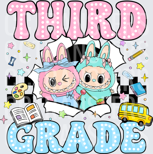 Third Grade Cute Monster Bunny Characters Back to School (DTF)