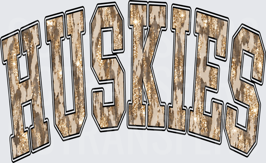 Huskies Arched Varsity Glitter Cowhide Letters (DTF)
