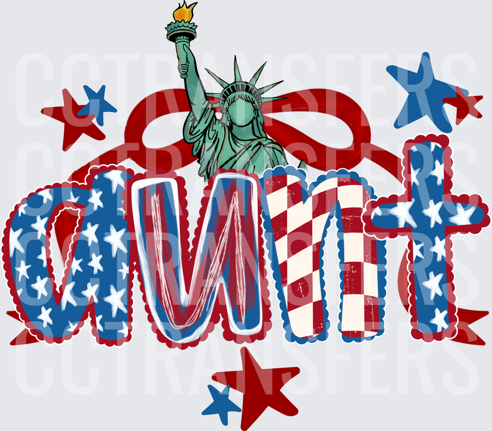 Aunt Patriotic Red White Blue Stars Liberty Statue (DTF)