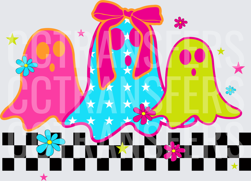 Neon Retro Ghosts Bow Stars Checkerboard Floral (DTF)