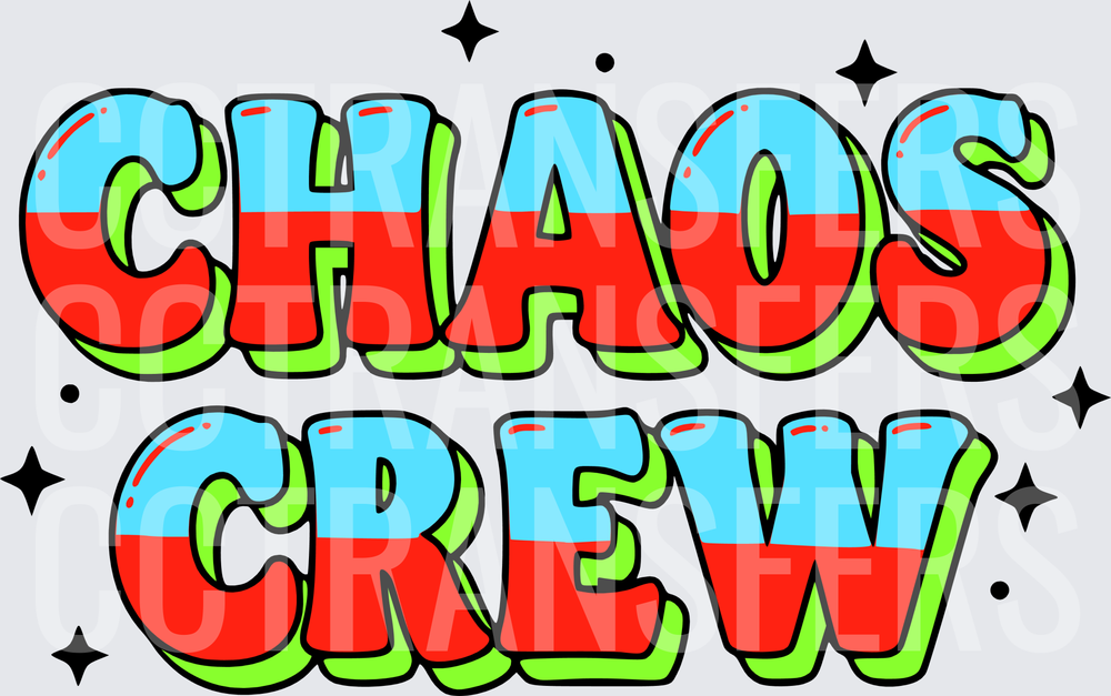 Chaos Crew Bold Retro Bubble Letter Graphic (DTF)