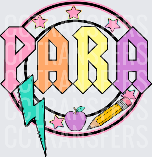 Pastel PARA Bold Letters Lightning Bolt Apple Pencil Stars (DTF)
