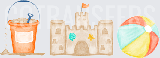 Watercolor Sand Castle Beach Bucket Ball Summer Set (DTF)