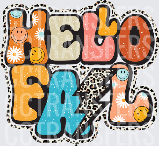 Hello Fall Retro Leopard Smiley Daisy Bold Letters (DTF)