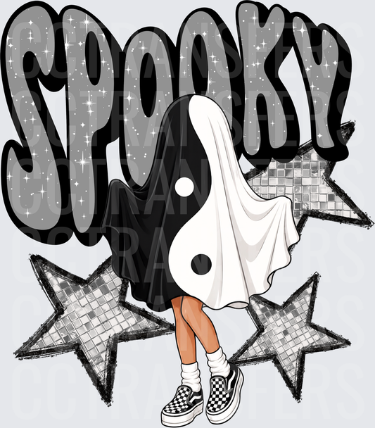 Spooky Yin Yang Ghost Girl Checkered Sneakers Stars (DTF)
