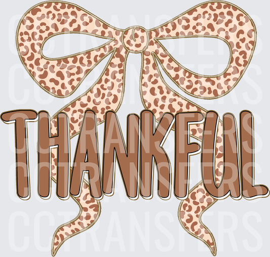 Thankful Leopard Print Bow Typography (DTF)