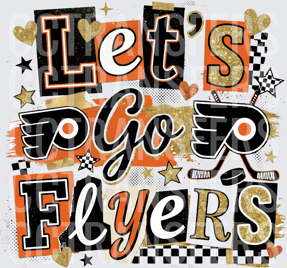 Let's Go Flyers Philadelphia Hockey Glitter Fan Design (DTF)