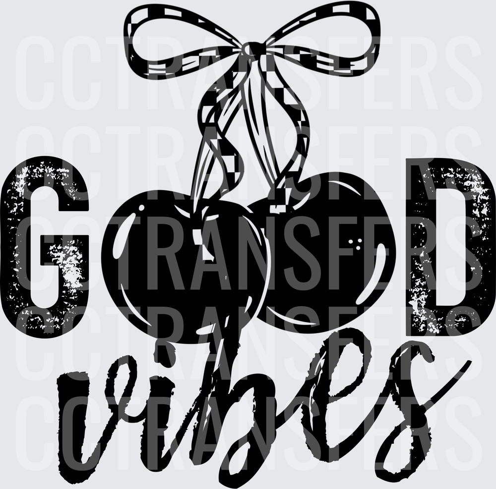 Good Vibes Cherries Checkered Bow Distressed (DTF)