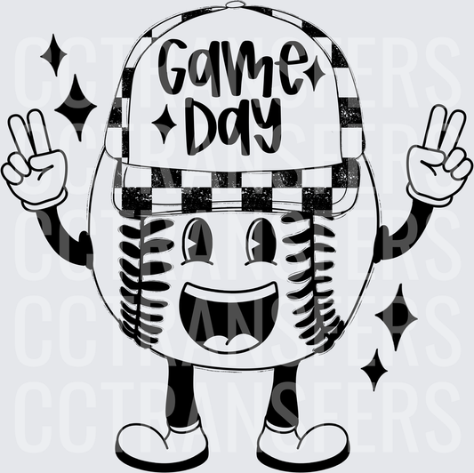 Game Day Smiling Baseball Character Peace Signs (DTF)