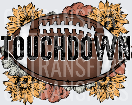 Touchdown Football Sunflower Floral Grunge Design (DTF)