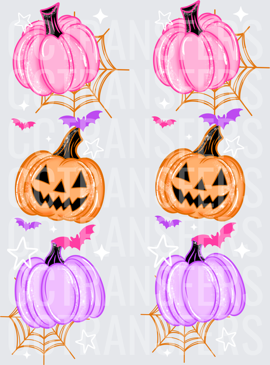 Pink Orange Purple Halloween Pumpkins Bats Spider Webs (DTF)