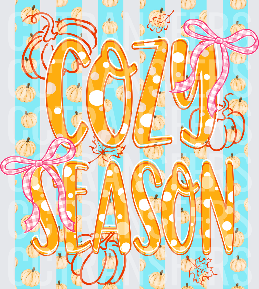 Cozy Season Polka Dot Pumpkins Pink Bows Fall (DTF)