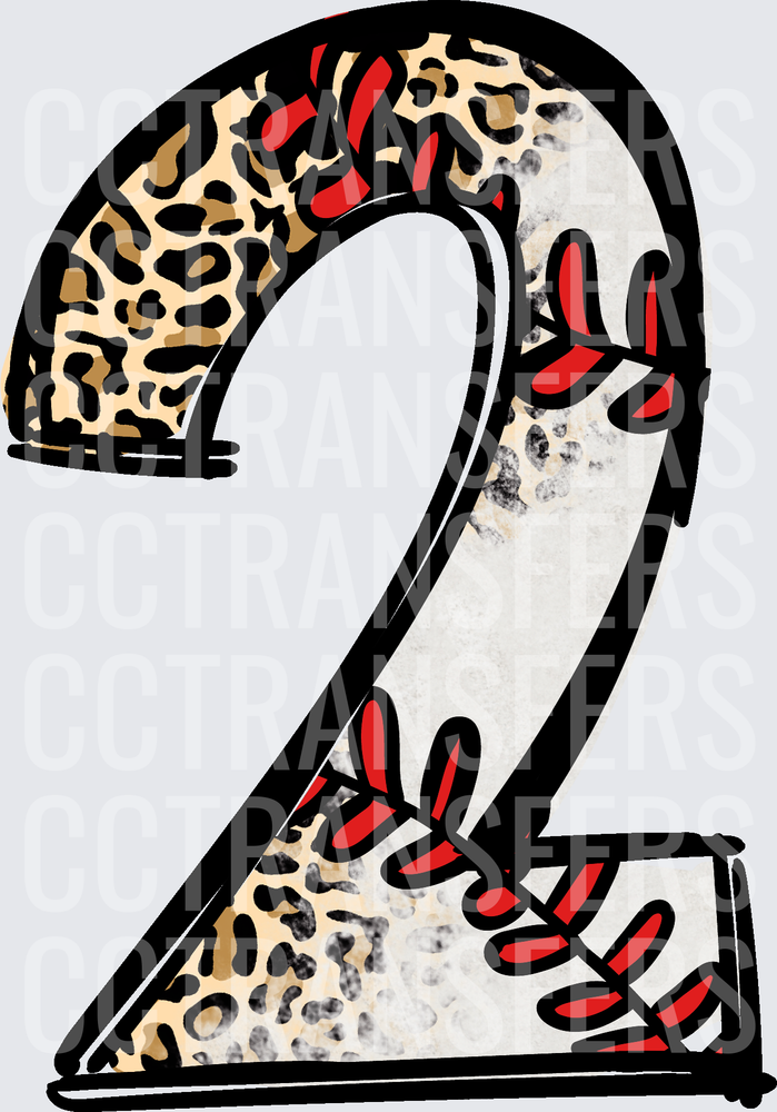 Number 2 Leopard Print Baseball Stitch Split Design (DTF)